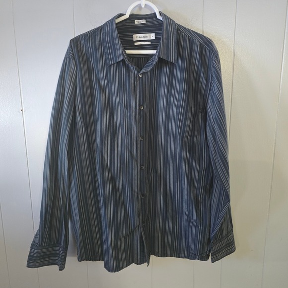 Calvin Klein Other - Calvin Klein Mens XL Modern Fit Button Up Shirt Silk Cotton Blend Blue Striped